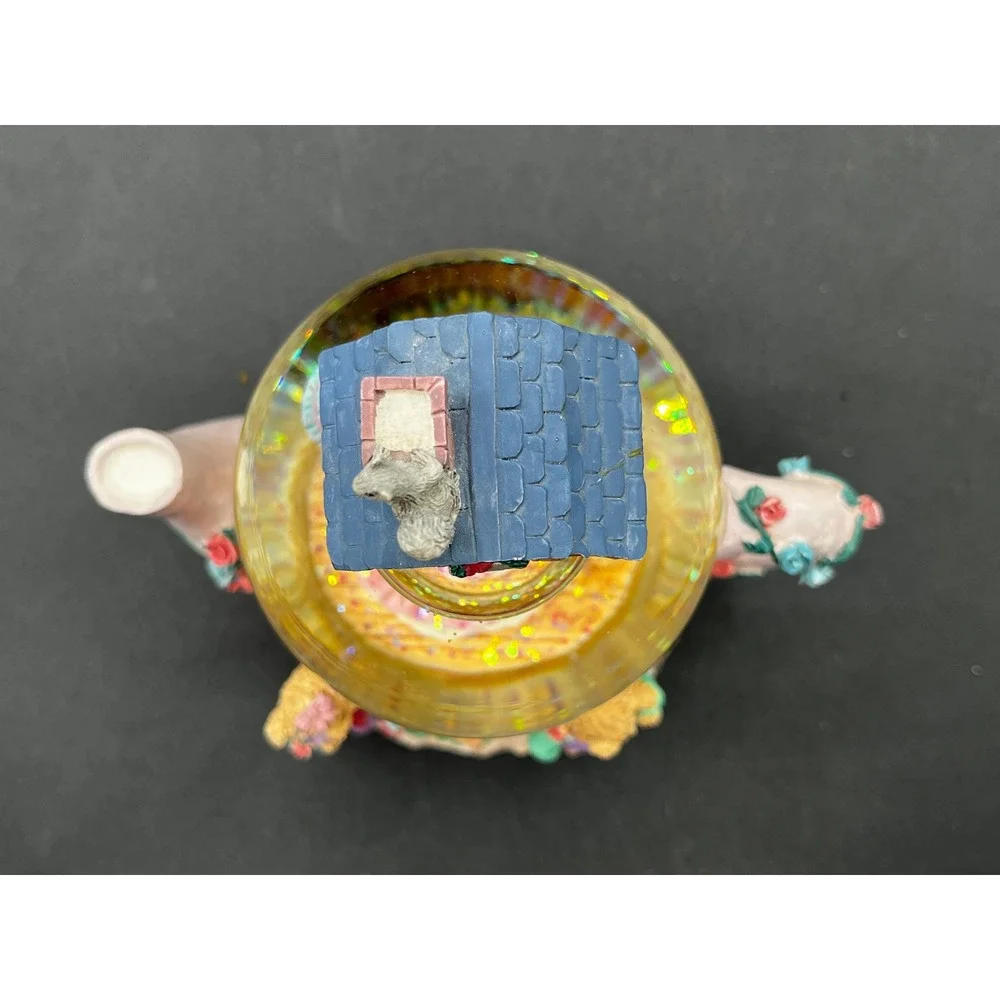 Vtg Resin Musical Teddy Bear Tea Party Teapot Snow Globe Music Box 6